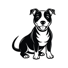 Fototapeta premium Playful pit bull terrier dog black and white silhouette sitting