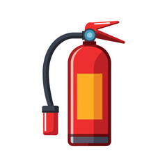Obraz premium Red fire extinguisher with yellow label and black hose vector