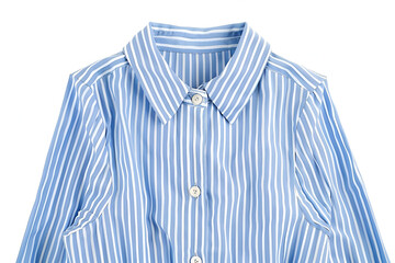 Blue and white striped shirt detail close up view