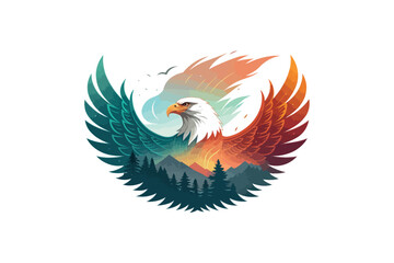 Obraz premium Eagle gradient fire phoenix bird ego Vector on white background.01