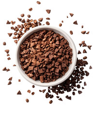 Naklejka premium Coffee beans and chocolate pieces in a bowl