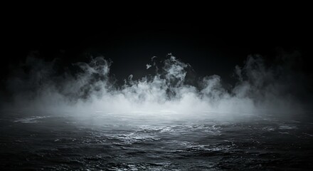 Fototapeta premium Dark ocean scene with white fog and atmospheric lighting