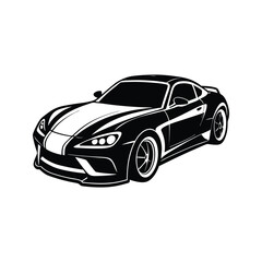 Obraz premium Sleek black sports car with white racing stripes coupe automotive