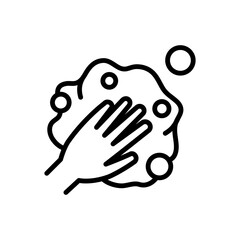 Sparkle Foam Cream on Hands. Whipped Soap on Hands. Hygiene Skin, Wash, Cleansing Concept. Isolated Outline Vector Icon