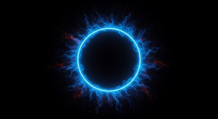 Obraz premium Glowing Blue Circle with Energy Effects on Black Background