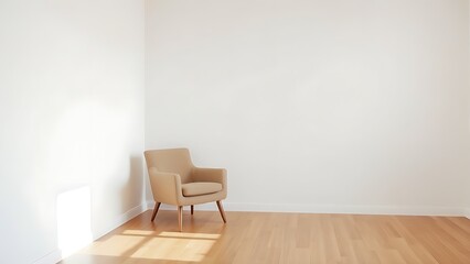 Minimalist living room corner featuring a single armchair, embodying simplicity and calm.