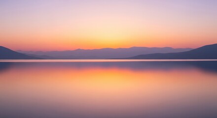 Naklejka premium Scenic Landscape Of Sunset Over Calm Water Surfaces