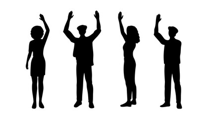 Silhouettes of People Raising Hands PNG Transparent Background