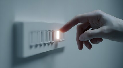 Hand inserting an energy capsule into a compact home grid slot for sustainable energy solutions.