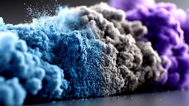 Vibrant explosion of blue and purple powder dust in dynamic photography abstract art concept color scene visual composition