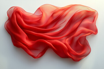 Red Chiffon Scarf on White Background – Flowing Lightweight Fabric with Soft Folds, Elegant Fashion Accessory for Women