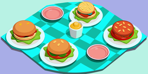 Colorful set of delicious Easter eggs food illustration