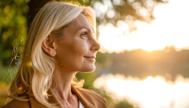 Woman gazing at sunset