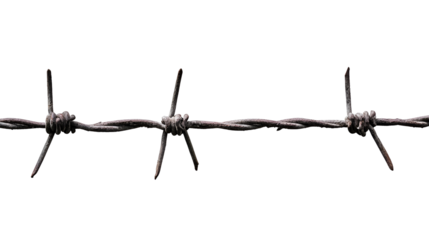 Rusty barbed wire fence isolated on black background