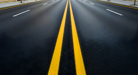 Asphalt Journey Two Bright Yellow Lanes Guide the Way Forward to New Destinations