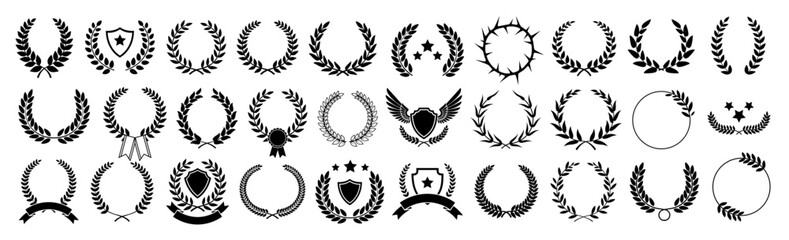 laurel wreath logo set for medal, award, emblem, certificate etc. leaf pattern that can be used for winner, achievement, prize, trophy, wedding etc purpose. eps vector design elements.