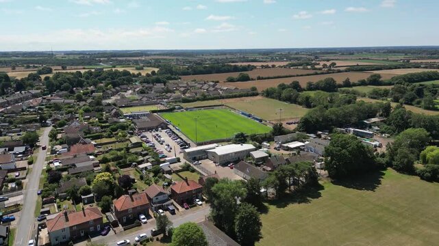 4k drone footage of Victory Road, home of Leiston Football Club in Suffolk, UK