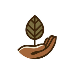 A hand gently cradling a green leaf, symbolizing care for nature and sustainability