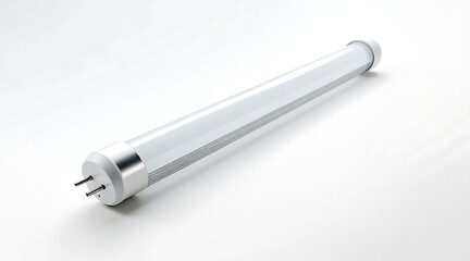 Single fluorescent tube light with silver cap and pins on white background lamp lighting 1