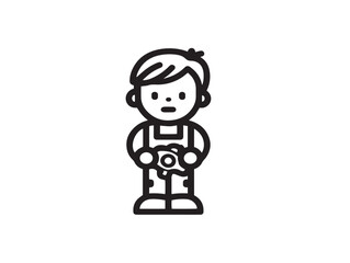 Modern Line Art Icon of Boy with Toy  