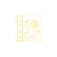 Gold art deco panel and border with ornament on white background