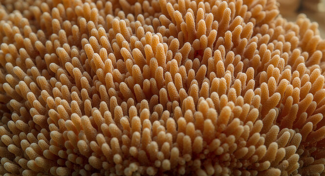 Hyperrealistic Coral Macro with Golden Textures and Polyp Detail Shot