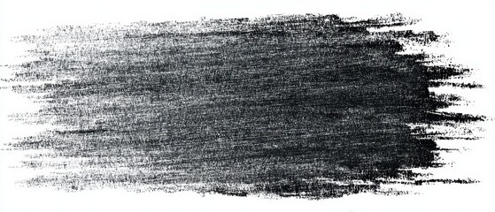 A rough, textured black brushstroke spreads horizontally over a white background, creating a bold and artistic abstract effect