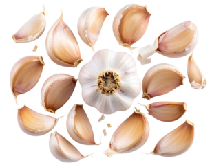 Scattered Garlic Cloves Collection, Natural Arrangement, Top-Down View, Transparent PNG