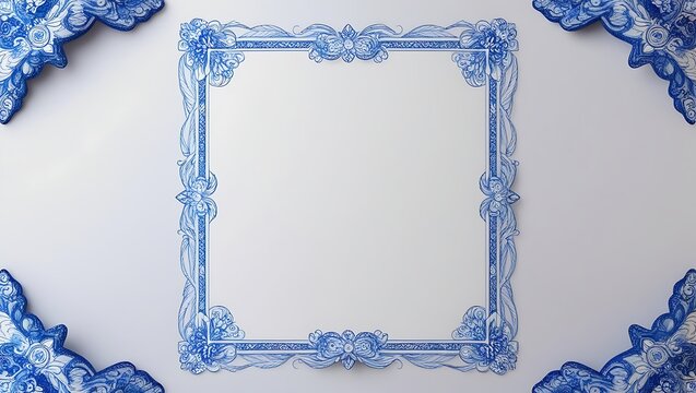 Blank square frame with ornate blue border