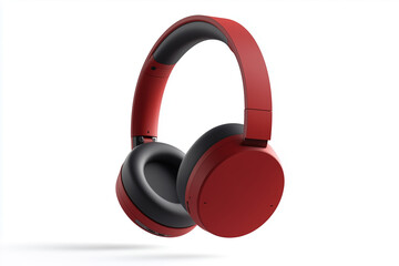 Red Over Ear Headphones on White Background – Modern Wireless Audio Device, Music Listening Gadget, Minimal Studio Composition