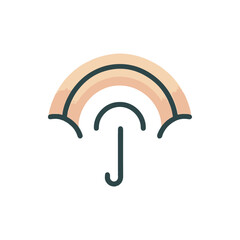 A minimalist illustration of an umbrella with a rainbow above, symbolizing protection and hope