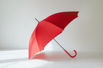 Red Umbrella with Long Handle on White Background – Classic Rain Protection Accessory, Minimal Isolated Object, Weather Concept