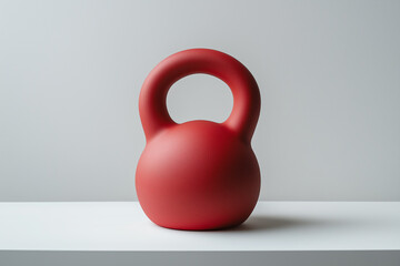 Red Kettlebell on Neutral Background – Fitness Weight Equipment, Gym Training Object, Minimal Sport Composition