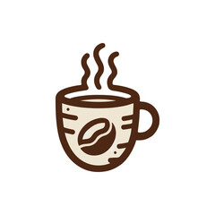 A steaming cup of coffee with a coffee bean design, set against a minimalistic background