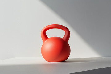 Red Kettlebell on Neutral Background – Fitness Weight Equipment, Gym Training Object, Minimal Sport Composition