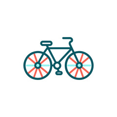 Colorful bicycle illustration with unique wheel design against a plain background