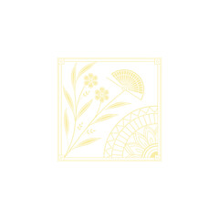 Gold art deco panel and border with ornament on white background