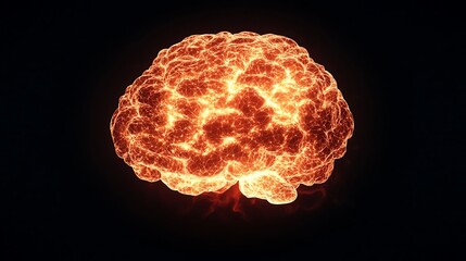 A glowing digital representation of a human brain illuminated with interconnected neural pathways on a dark background.