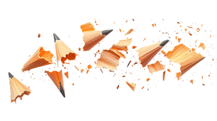 Sharpened pencils wood shavings explosion art