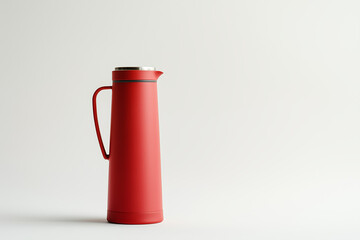 Red Thermos Bottle on Neutral Background – Stainless Steel Vacuum Flask, Hot Drink Container for Travel or Outdoor Use