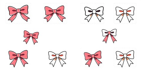 Simple elegant ribbon bow stamps, various cartoon knots for Valentine's, wedding, birthday celebrations,  knot,  icon