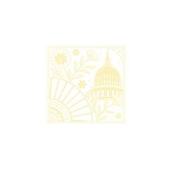 Gold art deco panel and border with ornament on white background