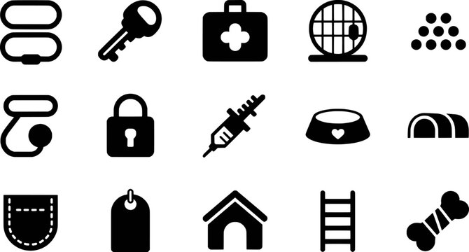 Collection of pet care and safety icons vector shape
