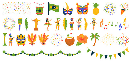 Celebrate with vibrant Brazilian carnival elements, perfect for adding a festive touch to your party invitations and cultural event designs.