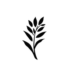 Vector black silhouette illustration of a plant with feather leaf design, nature art, and wheat grain elements
