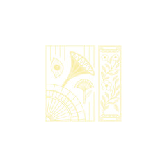 Gold art deco panel and border with ornament on white background