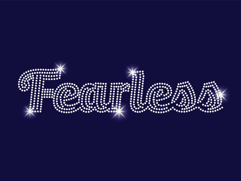 Stylish rhinestone design featuring the word "Fearless" in a bold, cursive script. Ideal for t-shirts, apparel, digital prints, or craft projects with empowering sparkle.
