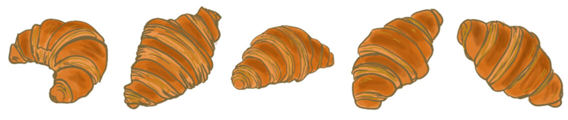Hand drawn croissant illustration clipart for cafe bakery pastry menu and packaging design