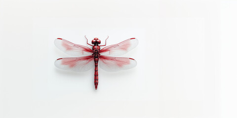 Red Dragonfly on White Background – Insect with Transparent Wings, Macro Nature Detail, Minimal Aesthetic Composition