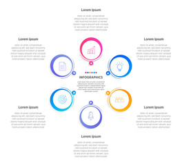Modern Vector infographic label design with circle infographic template design and 6 options or steps. Can be used for process diagram, presentations, workflow layout, banner, flow chart, info graph.